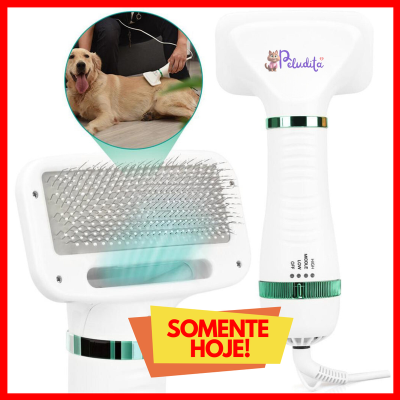 Secador Pet 3 em 1 Peludita: Seca, Remove Pelos Soltos e Desembaraça - OFERTA RELÂMPAGO!