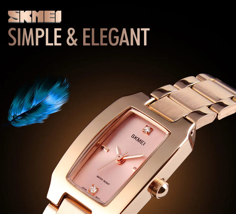 SKMEI 1400 Ladies Casual Dress Luxury Silver Ladies Rhinestone Waterproof Relogio Feminino Quartz Watch Fashion Thin Watches