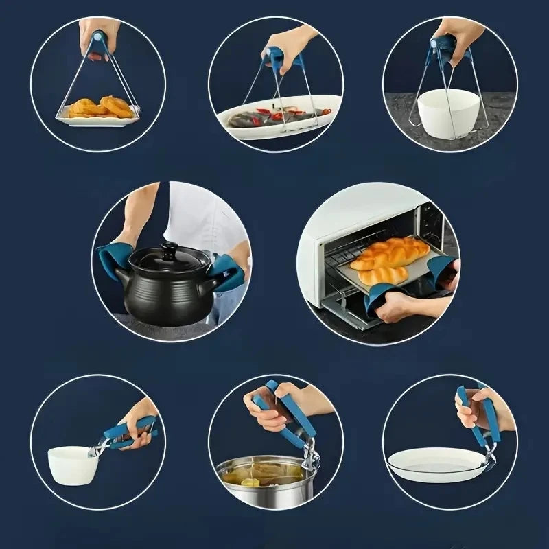 Luvas de silicone para levantar pratos de panela quente, luvas de silicone resistentes ao calor, luvas antiderrapantes, clipes de suporte para cozinhar