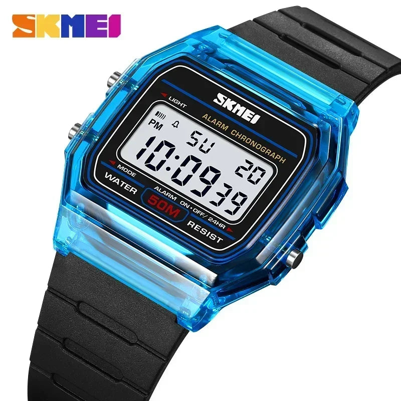 SKMEI 2056 Transparent TPU Strap Ladies Wristwatch Shockproof Back Light Display Stopwatch Digital Watches Women reloj mujer