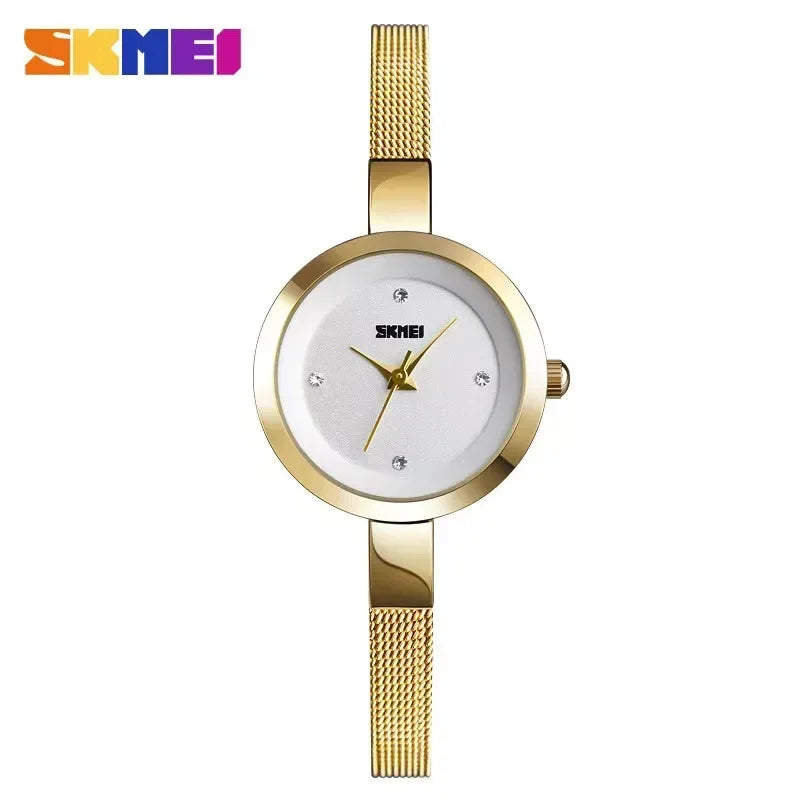 SKMEI 1390 Casual Stainless Steel Female Wristwatcch Relogio Feminino Luxury Quartz Ladies Watch Thin Strap Fashion Women Watch