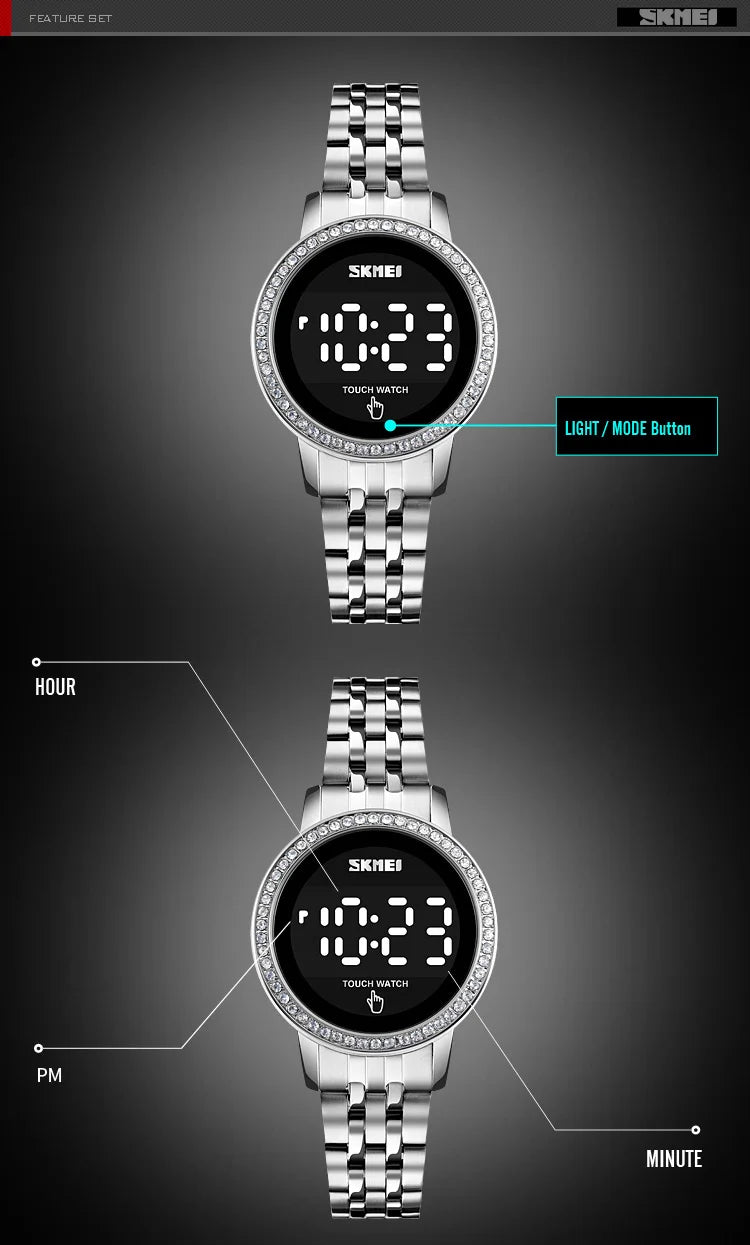 SKMEI 1669 Simple Date Time Watches For Female reloj mujer Digital LED Touch Women Watch Diamond Waterproof Ladies Wristwatches