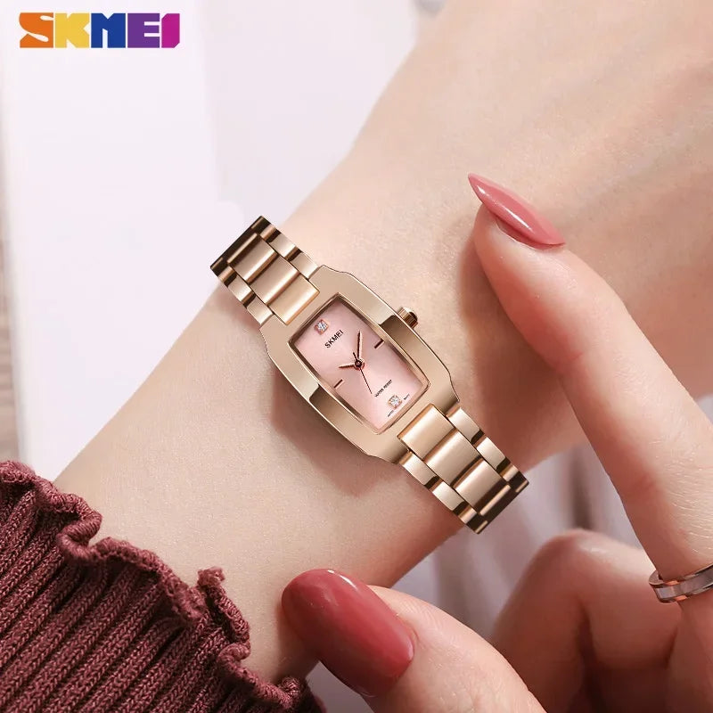 SKMEI 1400 Ladies Casual Dress Luxury Silver Ladies Rhinestone Waterproof Relogio Feminino Quartz Watch Fashion Thin Watches