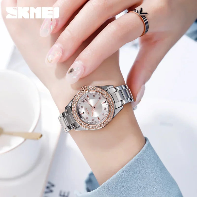 SKMEI 1534 Lady Watches Waterproof Stainless Steel Strap reloj mujer Fashion Women Quartz Watch Innovative Diamond Wristwatches