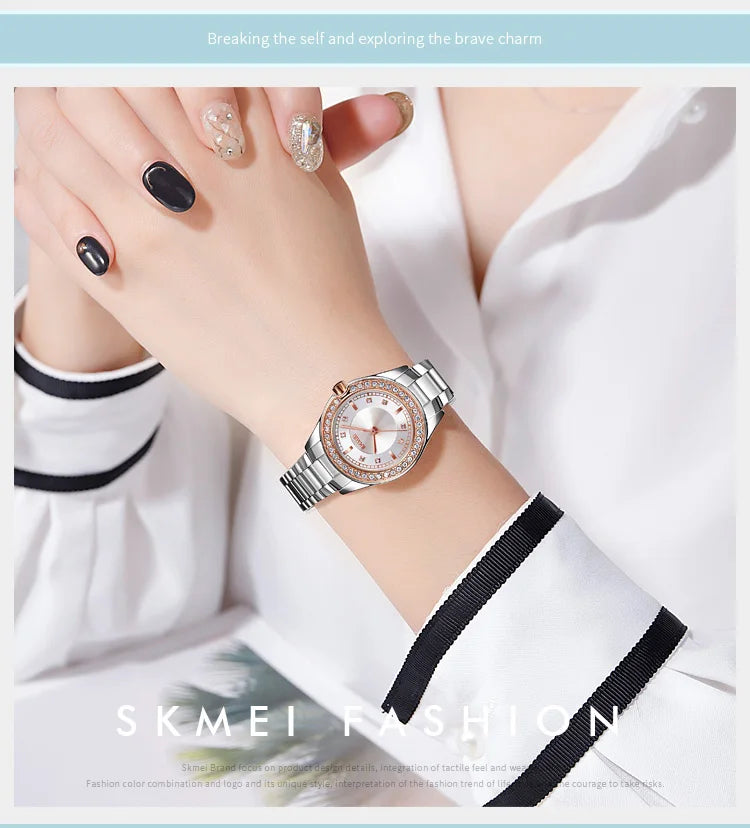 SKMEI 1534 Lady Watches Waterproof Stainless Steel Strap reloj mujer Fashion Women Quartz Watch Innovative Diamond Wristwatches