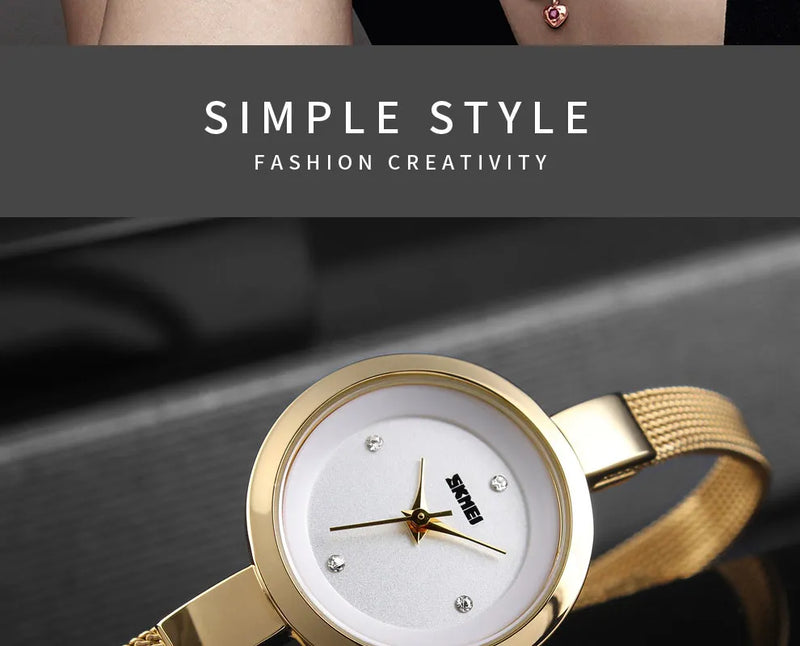 SKMEI 1390 Casual Stainless Steel Female Wristwatcch Relogio Feminino Luxury Quartz Ladies Watch Thin Strap Fashion Women Watch