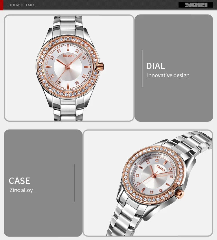 SKMEI 1534 Lady Watches Waterproof Stainless Steel Strap reloj mujer Fashion Women Quartz Watch Innovative Diamond Wristwatches