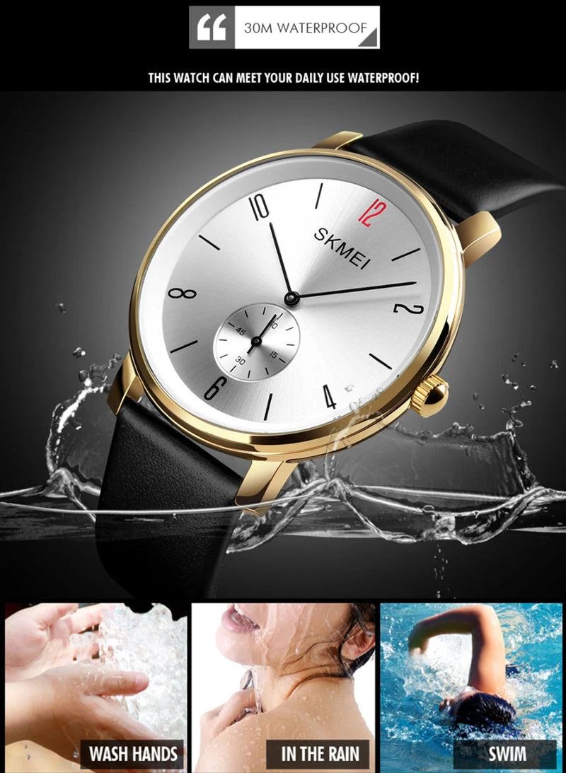 SKMEI Casual Ladies Men Watch 30M Waterproof Luxury Leather Strap Wristwatch Relogio Feminino 1398 Fashion Women Quartz Watch