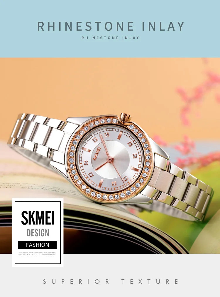 SKMEI 1534 Lady Watches Waterproof Stainless Steel Strap reloj mujer Fashion Women Quartz Watch Innovative Diamond Wristwatches