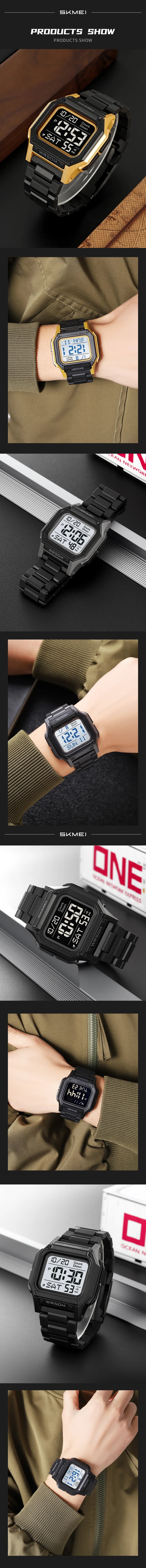 SKMEI Waterproof Sport Watch for Man Countdown Stopwatch Digital Wristwatch 2Time Fashion Mens Clock