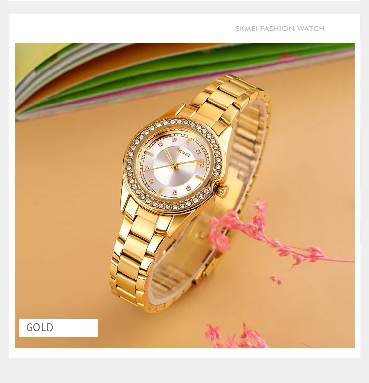 SKMEI 1534 Lady Watches Waterproof Stainless Steel Strap reloj mujer Fashion Women Quartz Watch Innovative Diamond Wristwatches