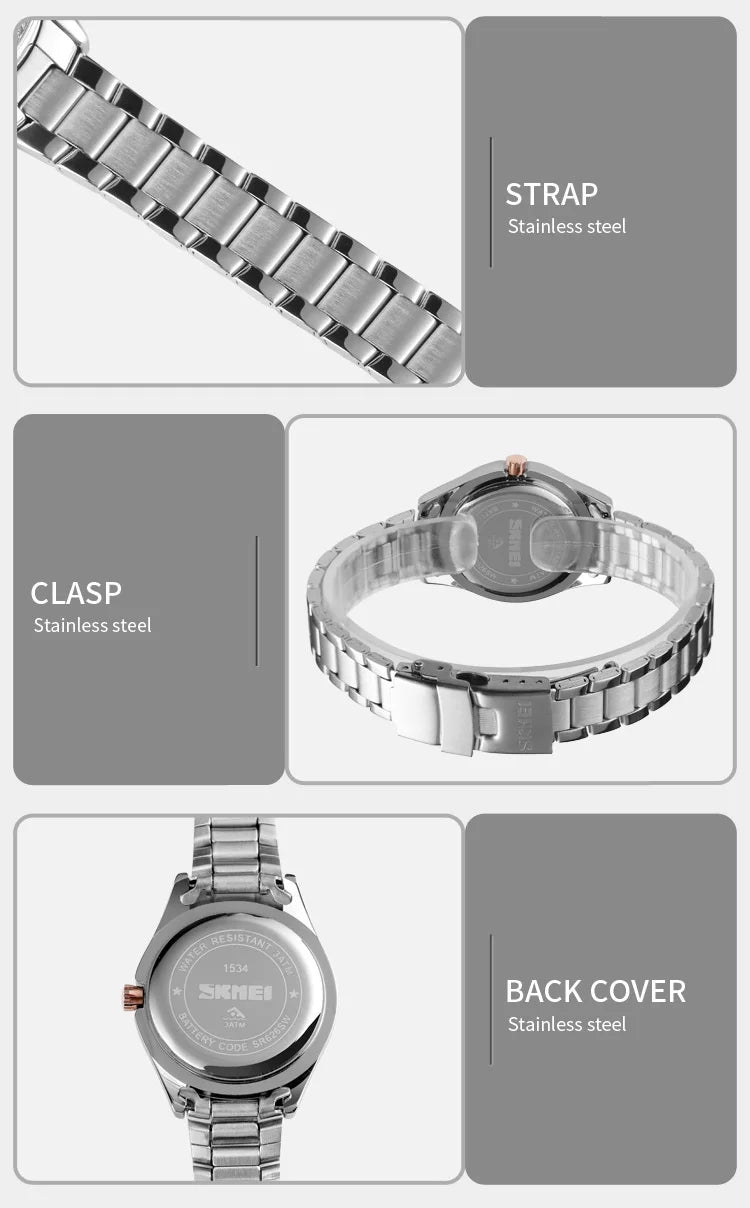 SKMEI 1534 Lady Watches Waterproof Stainless Steel Strap reloj mujer Fashion Women Quartz Watch Innovative Diamond Wristwatches