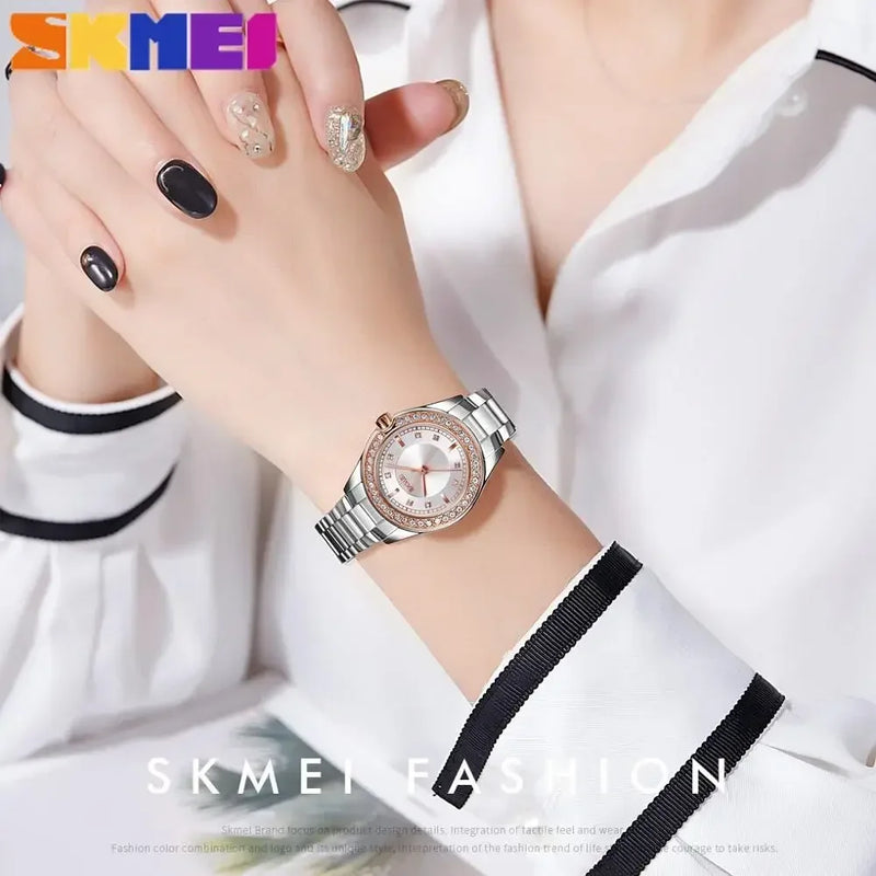 SKMEI 1534 Lady Watches Waterproof Stainless Steel Strap reloj mujer Fashion Women Quartz Watch Innovative Diamond Wristwatches