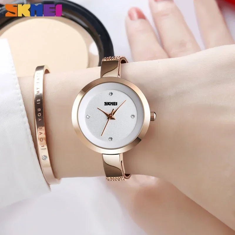 SKMEI 1390 Casual Stainless Steel Female Wristwatcch Relogio Feminino Luxury Quartz Ladies Watch Thin Strap Fashion Women Watch